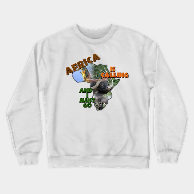 Africa Is Calling Wildlife Continent Collage Crewneck Sweatshirt by PathblazerStudios